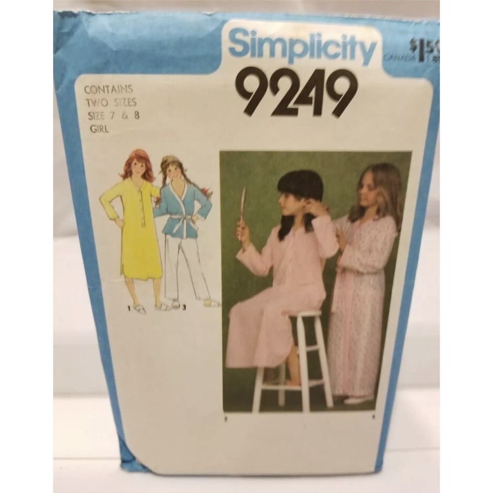 Vintage 1979 Simplicity 9249 Girls 7-8 Robe Pajamas Nightgown Pattern Uncut